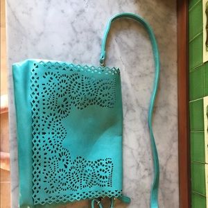 Turquoise Big Budda Pierced Leather Shoulder Bag